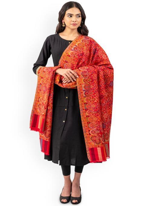 Maroon Floral Woolen Shawls