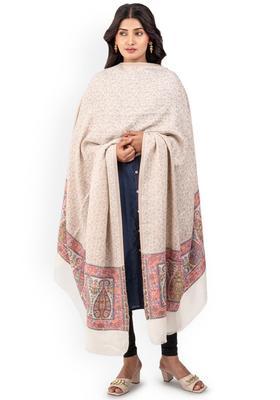 White Woven Design Woolen Shawls