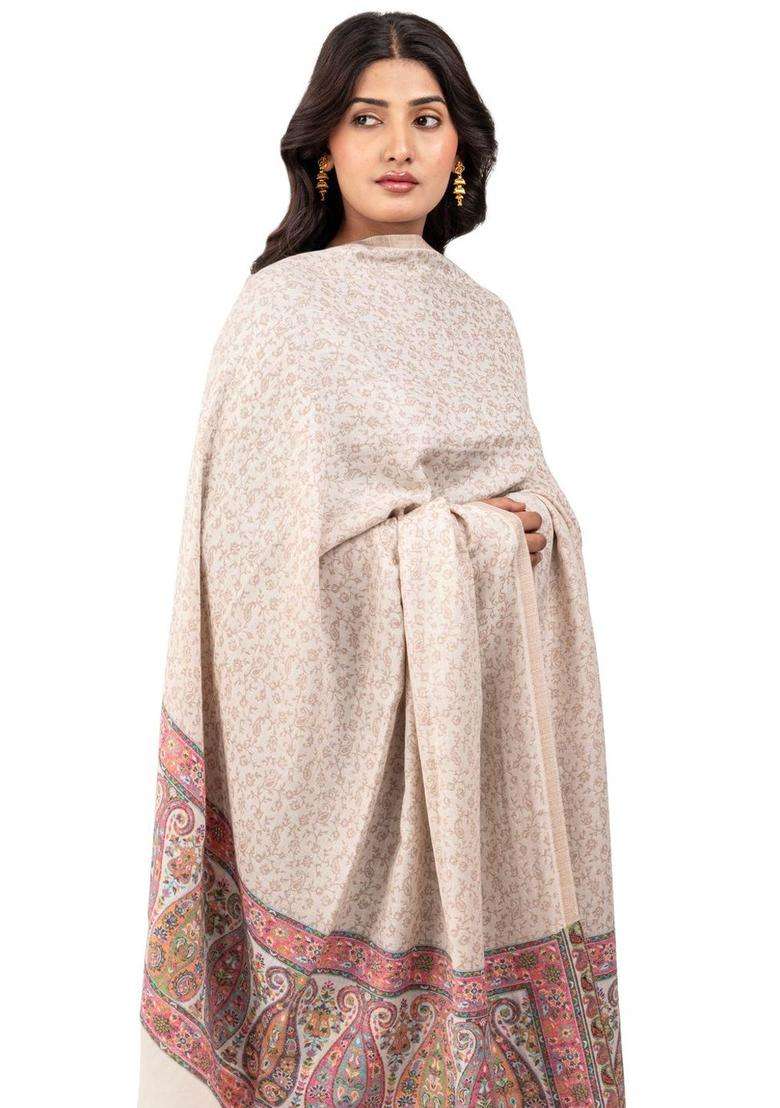 White Woven Design Woolen Shawls - Indya