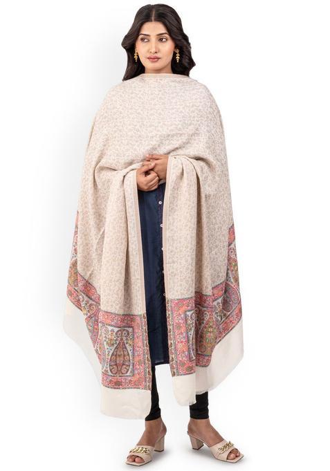 White Woven Design Woolen Shawls