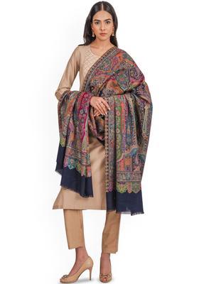 Navy Blue Paisley Woolen Shawls