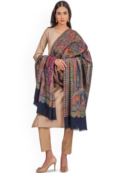 Navy Blue Paisley Woolen Shawls