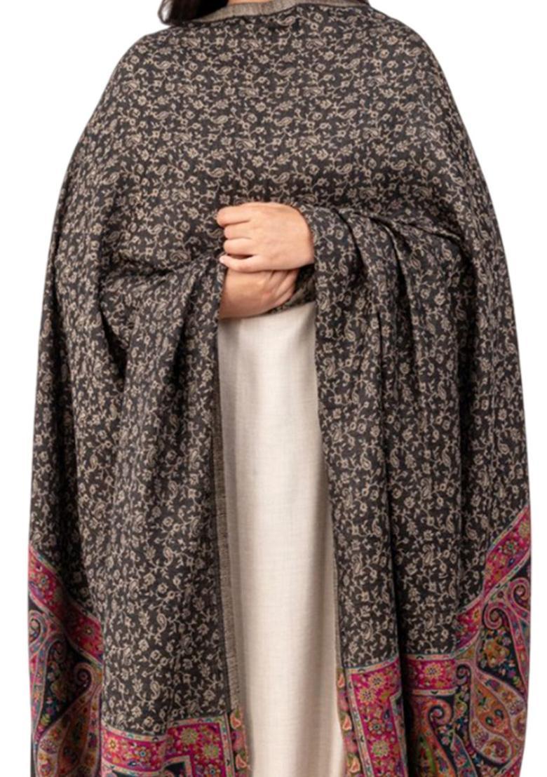 Black Paisley Woolen Shawls - Indya