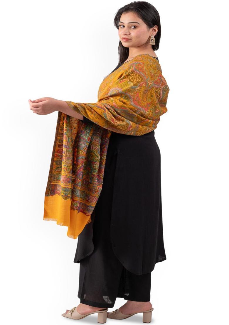 Mustard Paisley Woolen Shawls - Indya