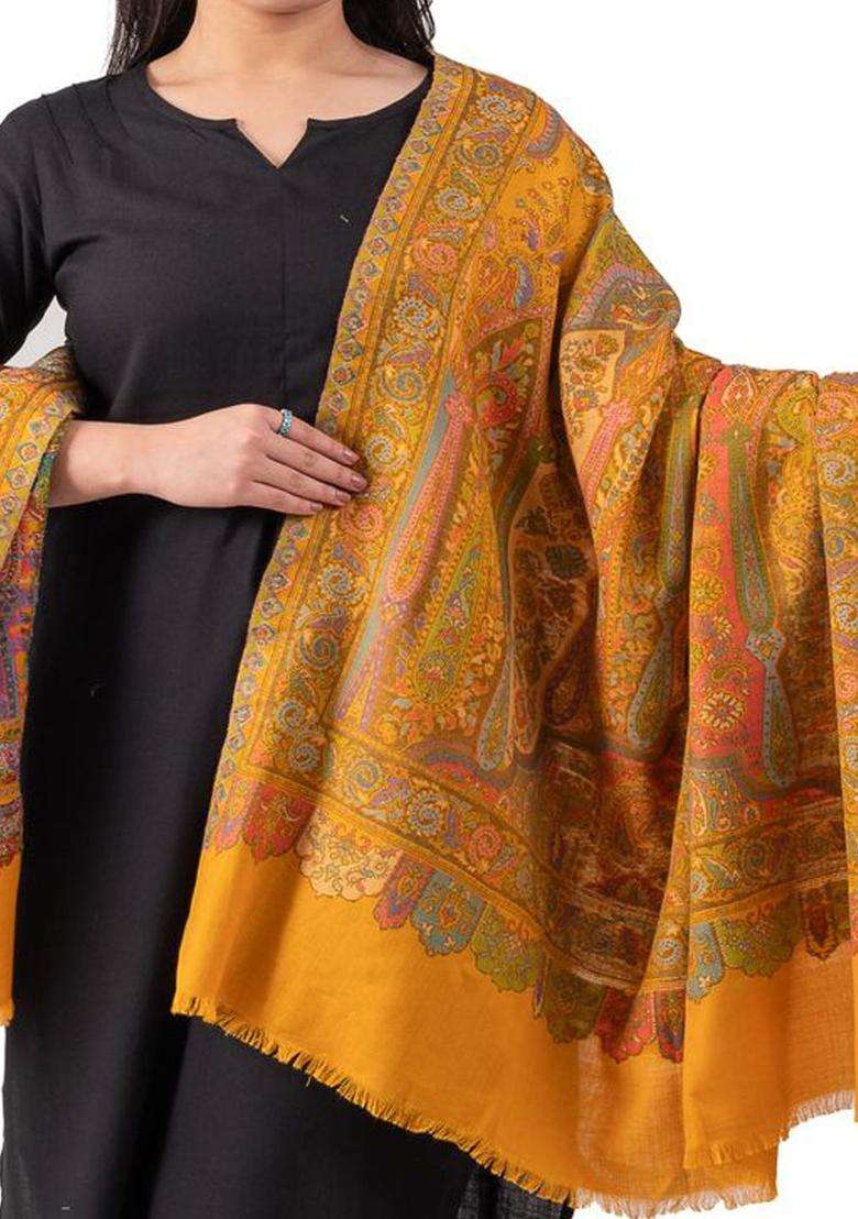 Mustard Paisley Woolen Shawls - Indya