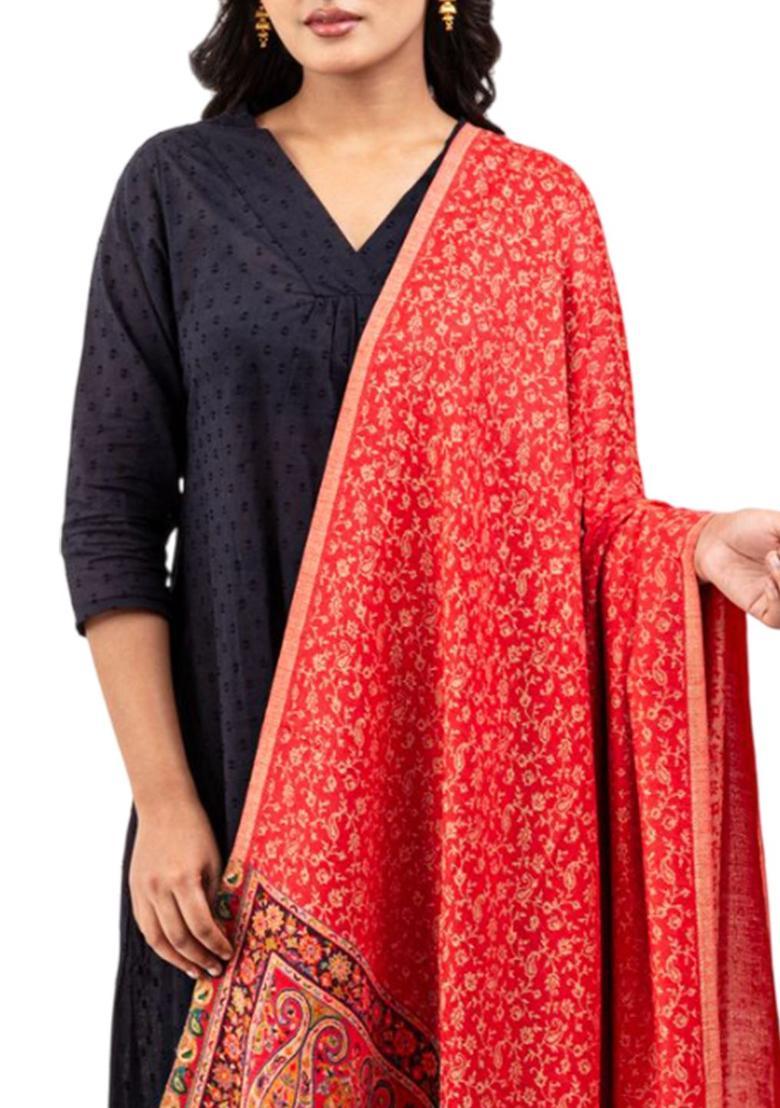 Pink Woven Design Woolen Shawls - Indya