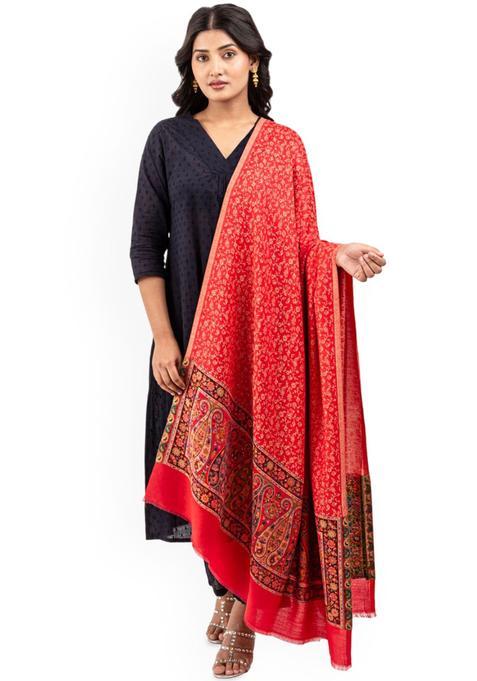 Pink Woven Design Woolen Shawls