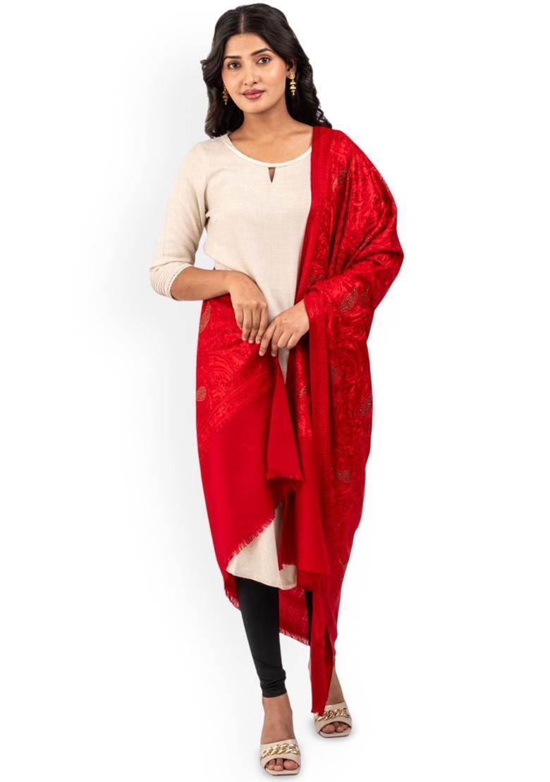 Red Paisley Woolen Shawls - Indya