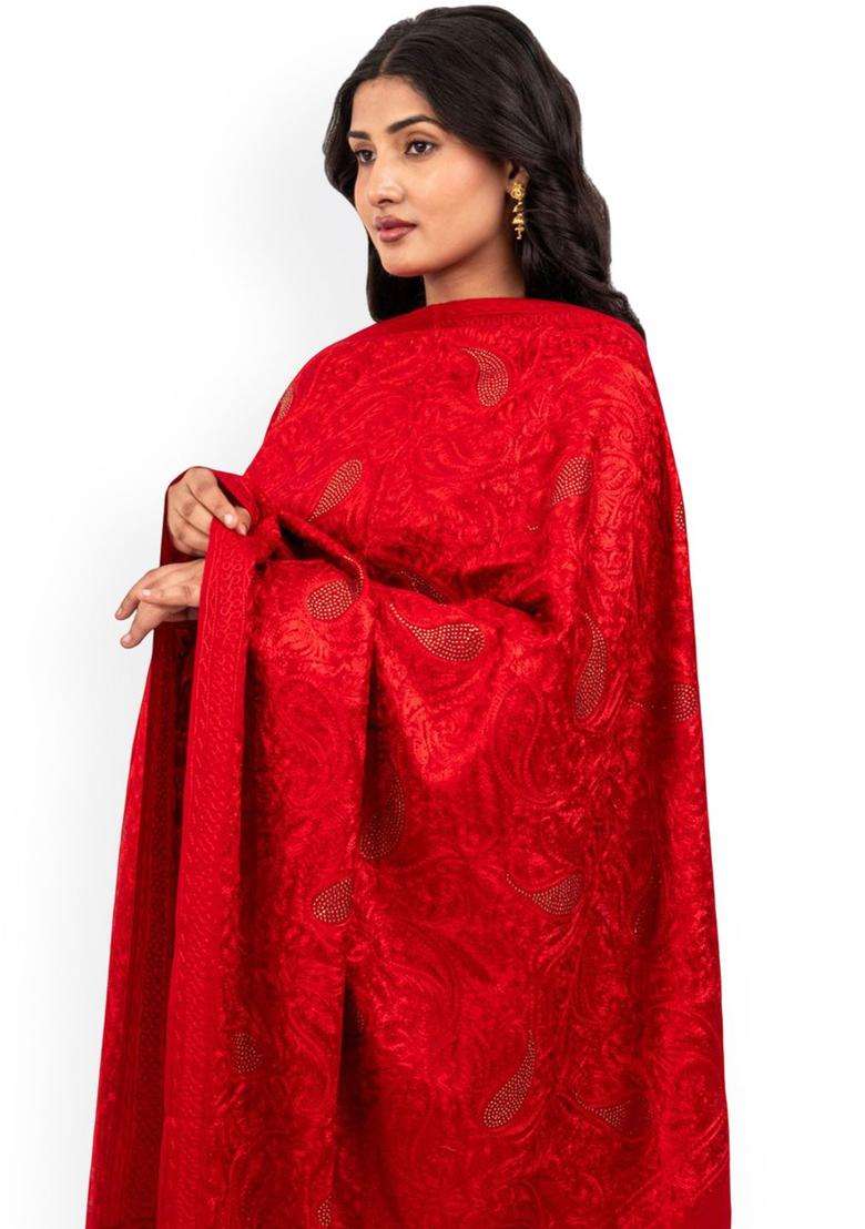 Red Paisley Woolen Shawls - Indya