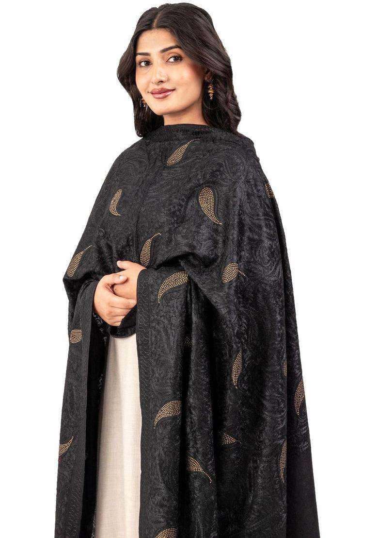 Black Paisley Woolen Shawls - Indya