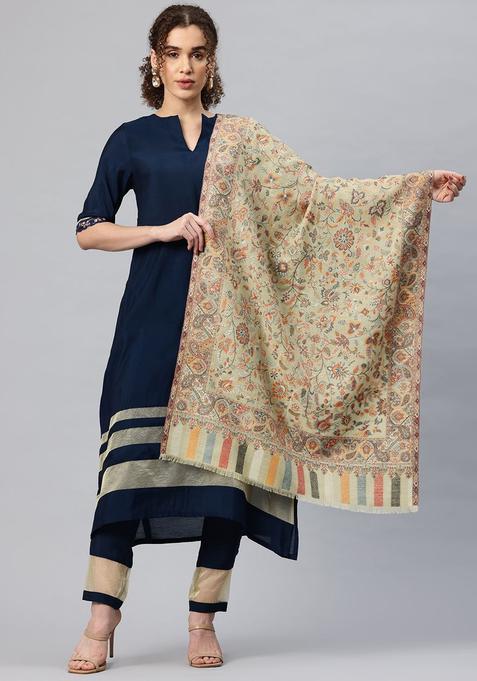 Green Floral Woolen Shawls