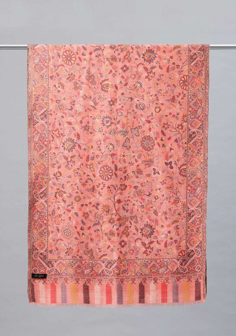 Pink Floral Woolen Shawls - Indya