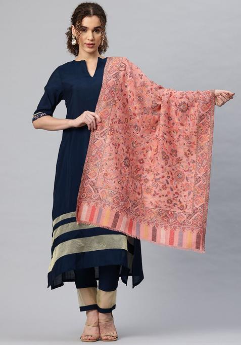 Pink Floral Woolen Shawls