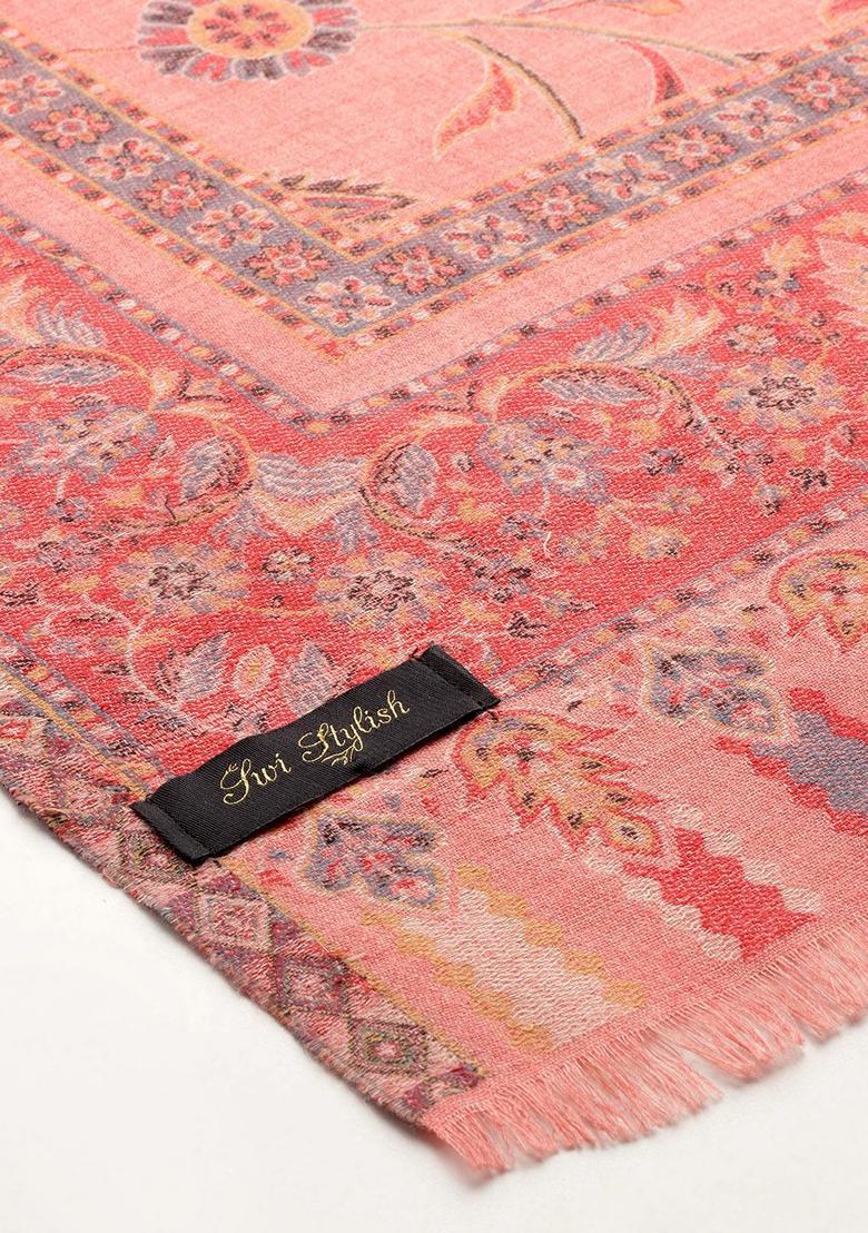 Pink Floral Woolen Shawls - Indya