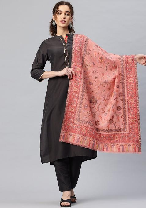 Pink Floral Woolen Shawls