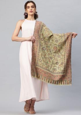 Green Floral Woolen Shawls