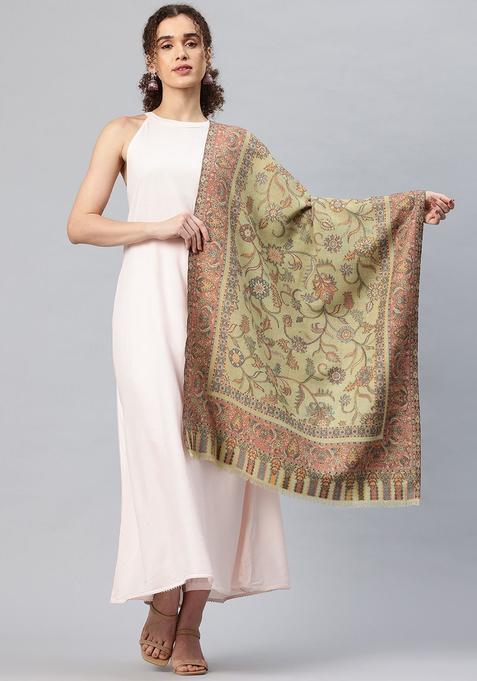 Green Floral Woolen Shawls