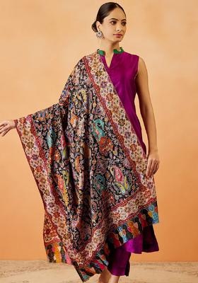 Black Floral Woolen Shawls