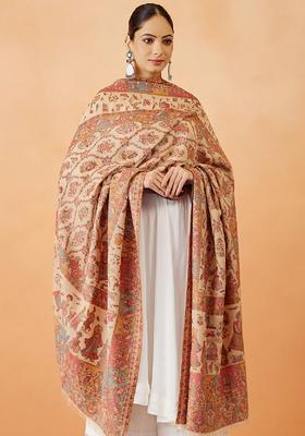 Beige Paisley Woolen Shawls