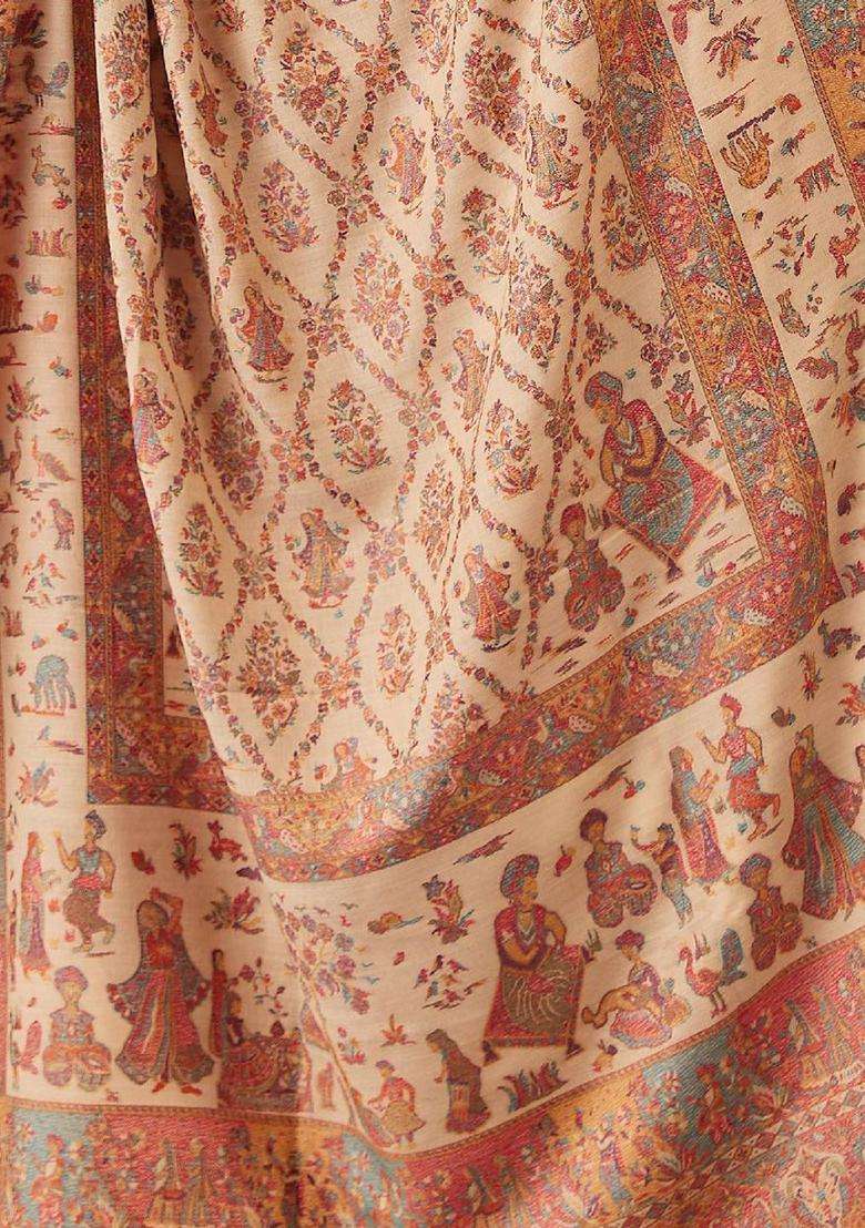 Beige Paisley Woolen Shawls - Indya