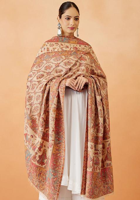 Beige Paisley Woolen Shawls