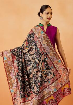 Black Floral Woolen Shawls