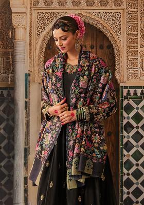 Black Floral Woolen Shawls