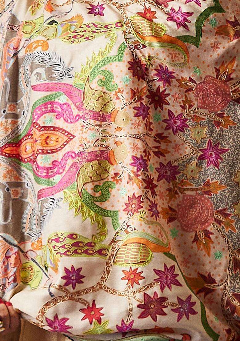White Animal Woolen Shawls - Indya