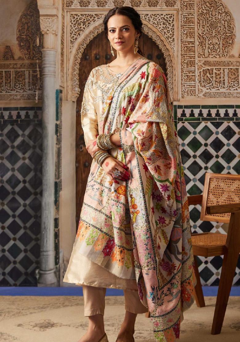 White Animal Woolen Shawls - Indya