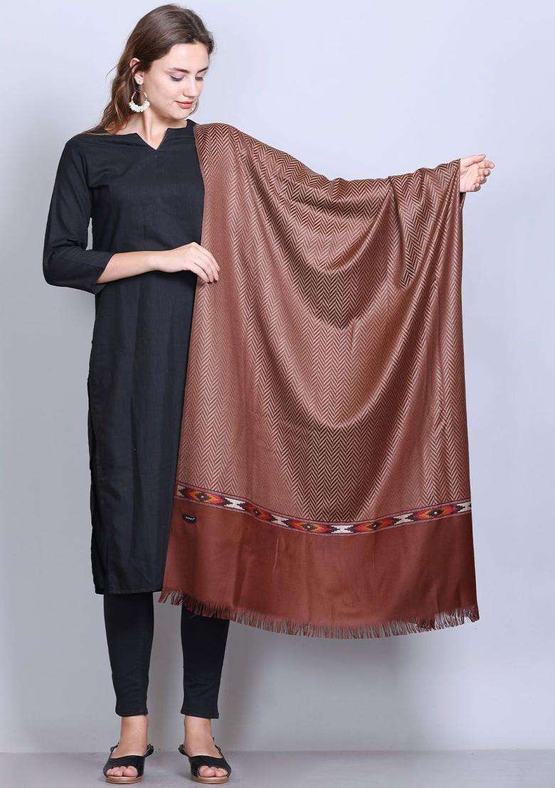 Rust Chevron Woolen Shawls - Indya