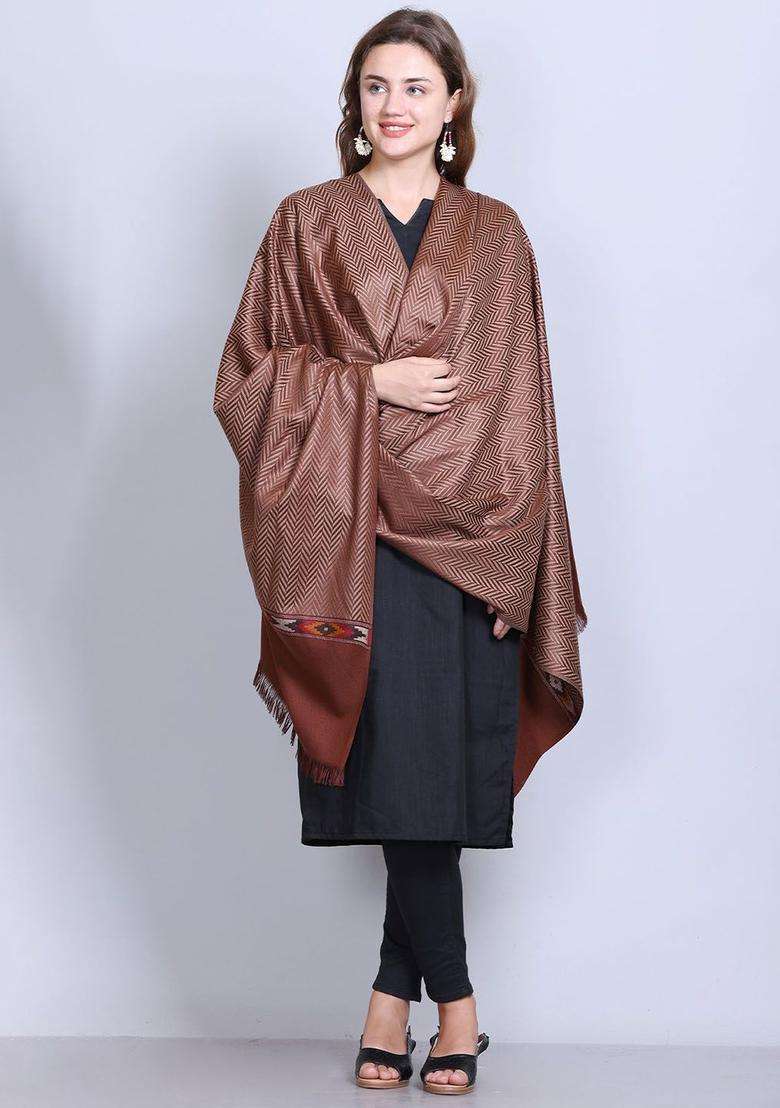 Rust Chevron Woolen Shawls - Indya