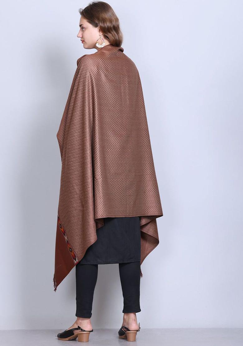 Rust Chevron Woolen Shawls - Indya