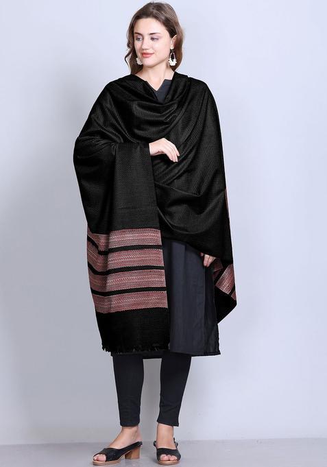 Black Floral Woolen Shawls
