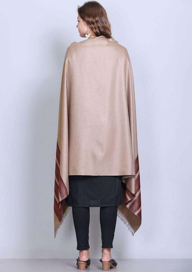 Beige Floral Woolen Shawls - Indya