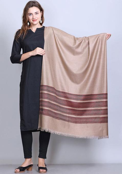 Beige Floral Woolen Shawls