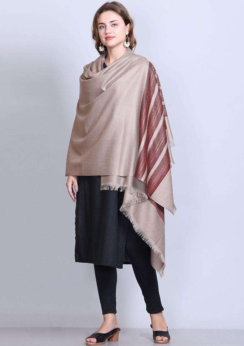 Camel Brown Geometric Woolen Shawls - Indya