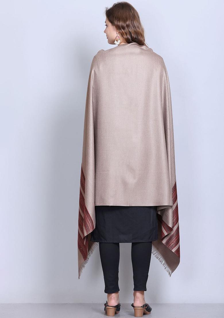 Camel Brown Geometric Woolen Shawls - Indya