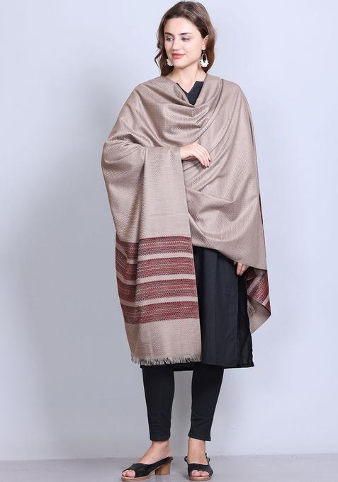 Camel Brown Geometric Woolen Shawls