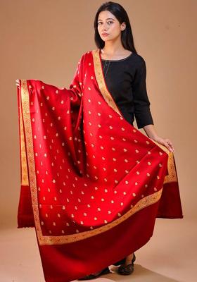 Maroon Embroidered Woolen Shawls