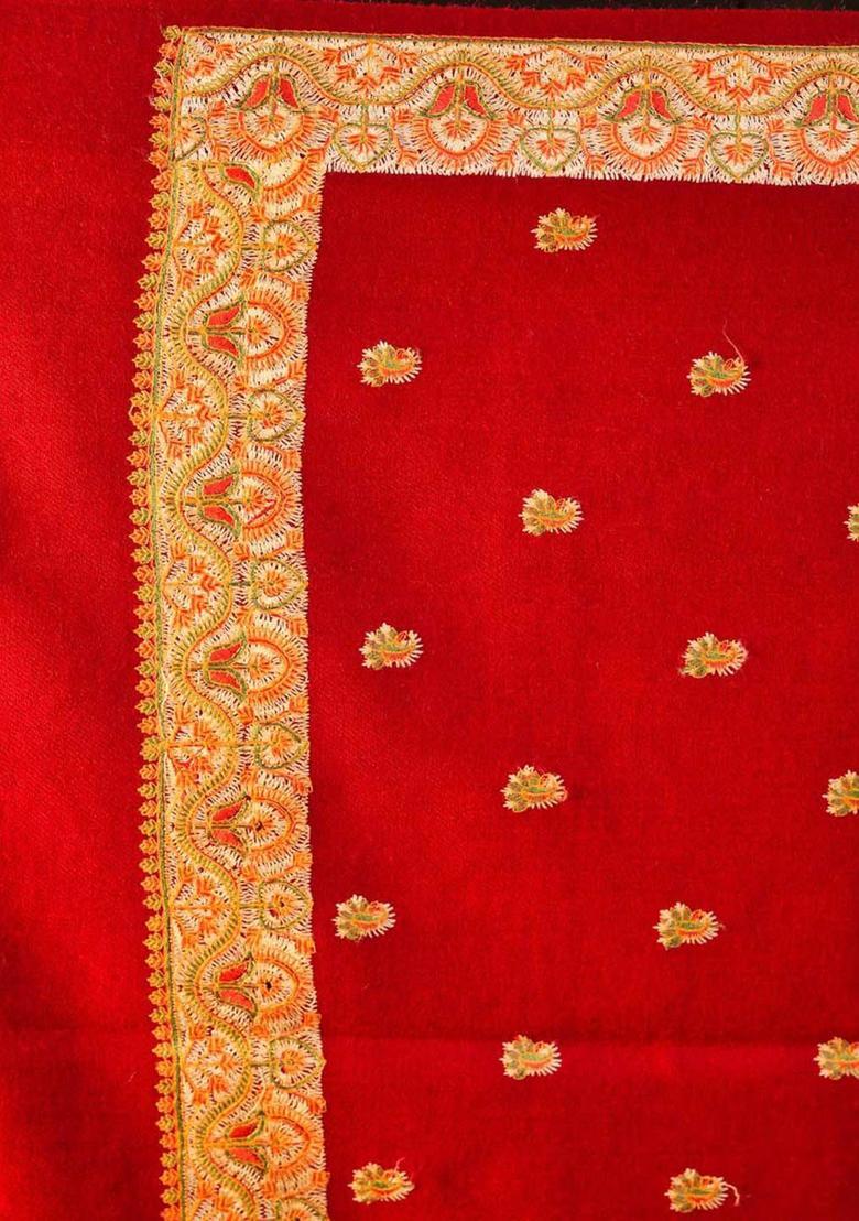Maroon Embroidered Woolen Shawls - Indya