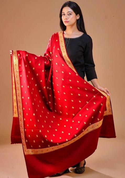 Maroon Embroidered Woolen Shawls