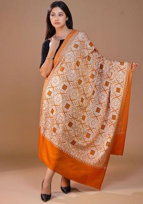 Mustard Embroidered Woolen Shawls