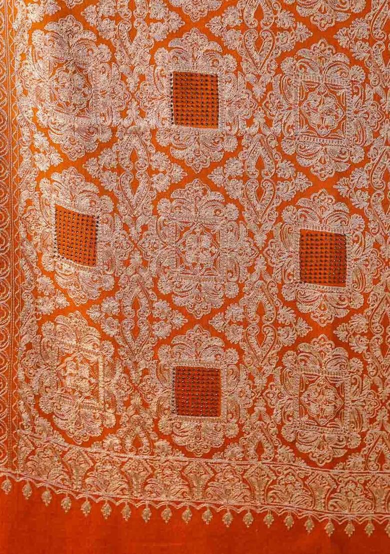 Mustard Embroidered Woolen Shawls - Indya