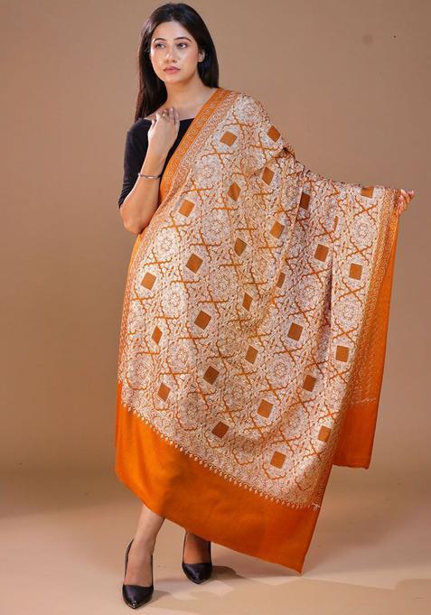 Mustard Embroidered Woolen Shawls