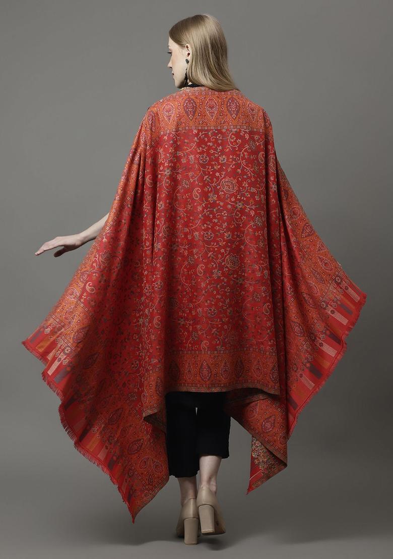 Red Floral Woolen Shawls - Indya