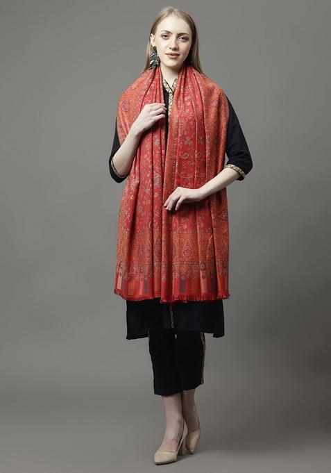 Red Floral Woolen Shawls