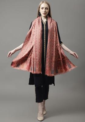 Peach Floral Woolen Shawls