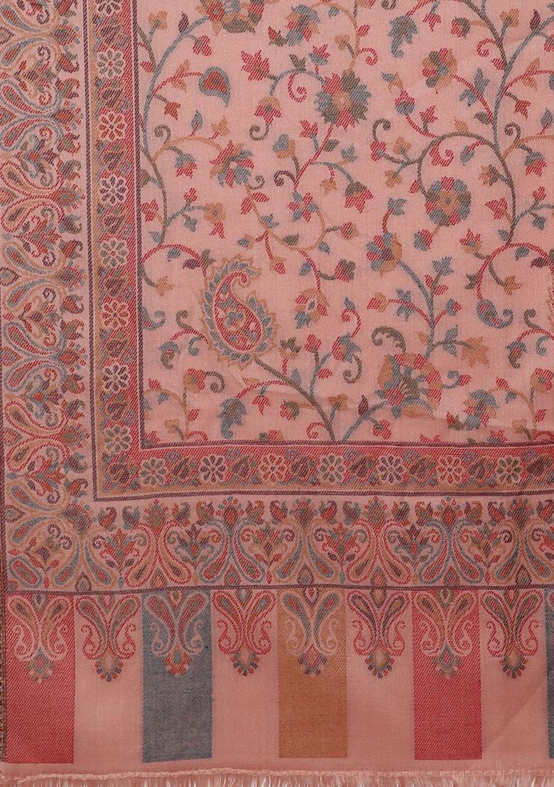 Peach Floral Woolen Shawls - Indya