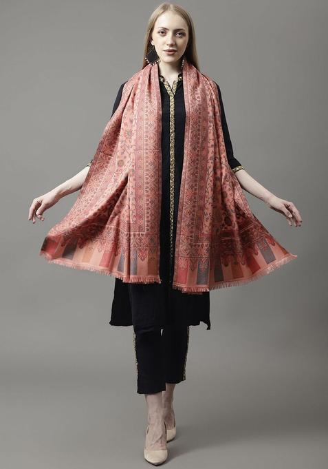 Peach Floral Woolen Shawls