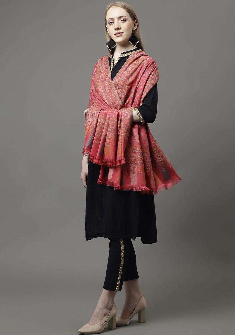 Rose Floral Woolen Shawls - Indya